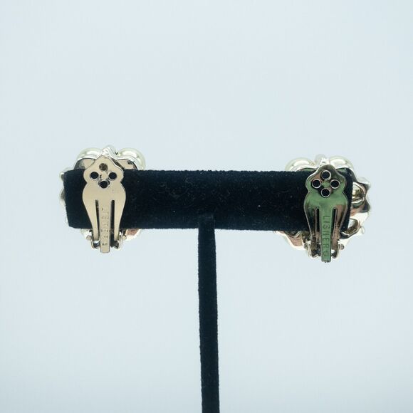 Vintage Lisner Gold Tone Beaded Cluster Clip-On Earrings 1950s Signed Retro - Picture 9 of 11